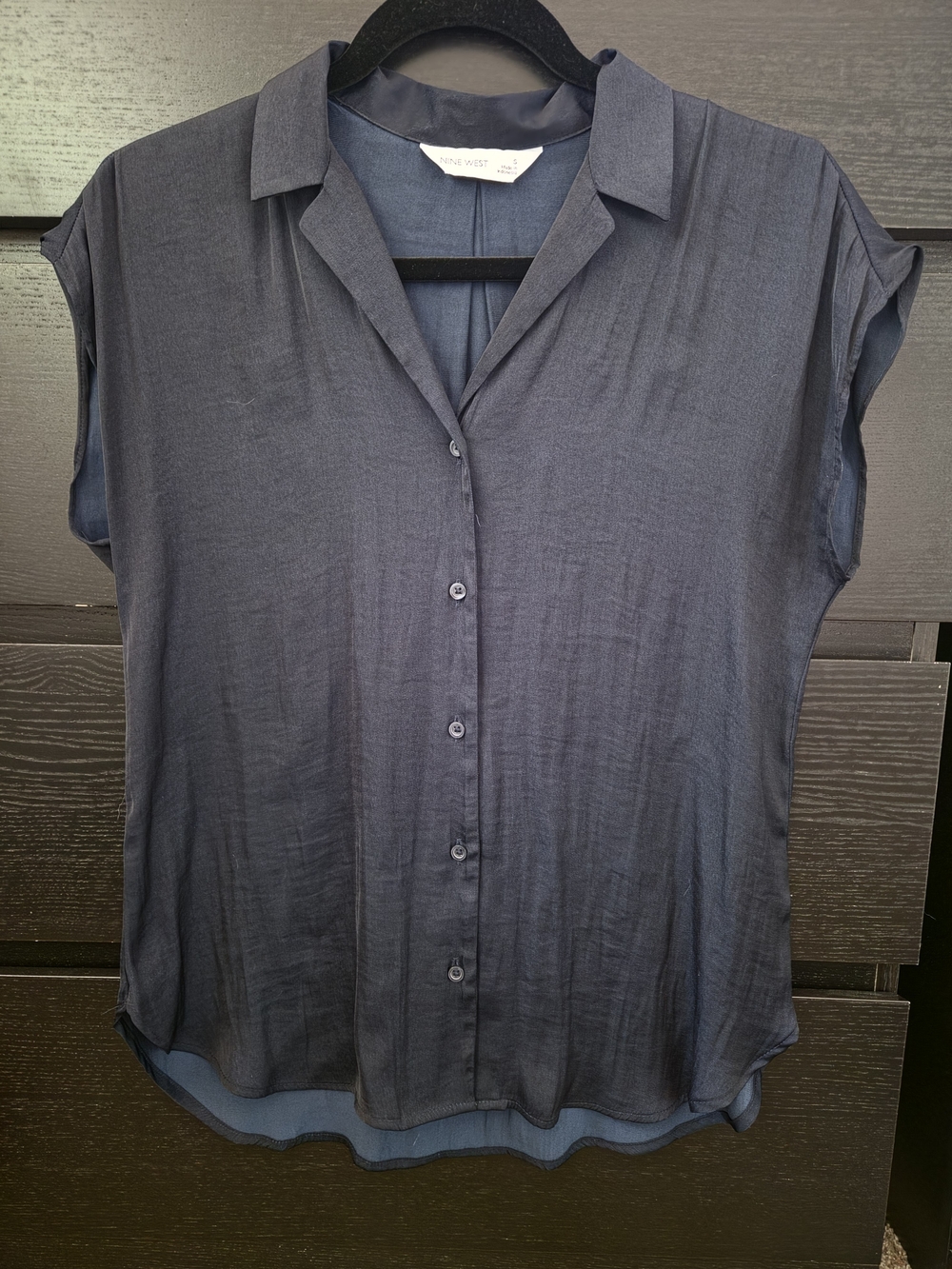 Nine West Navy Short-Sleeve Button-Down Shirt